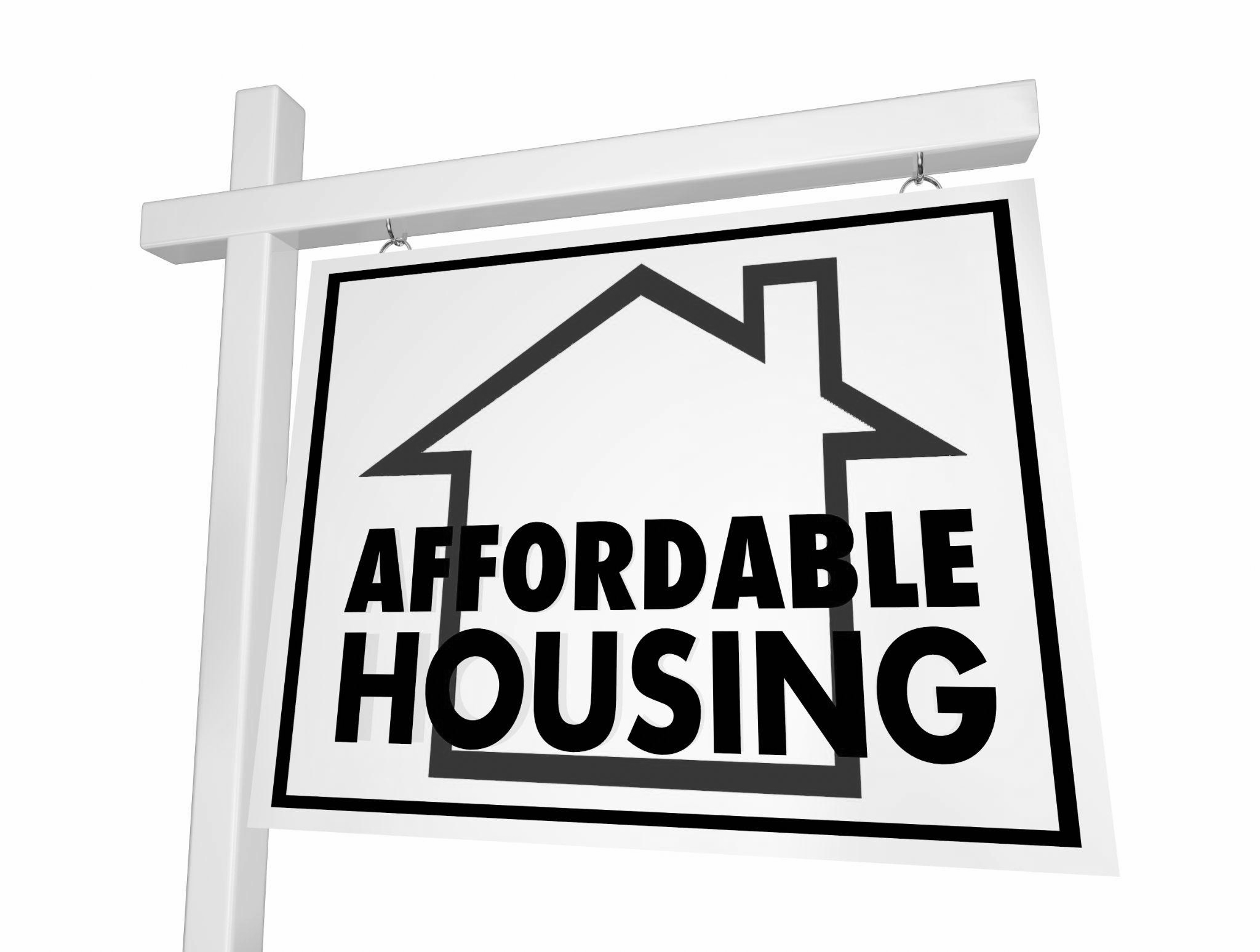 Affordable Housing Home for Sale Sign 3d Illustration Affordable Housing Home for Sale Sign 3d Illustration