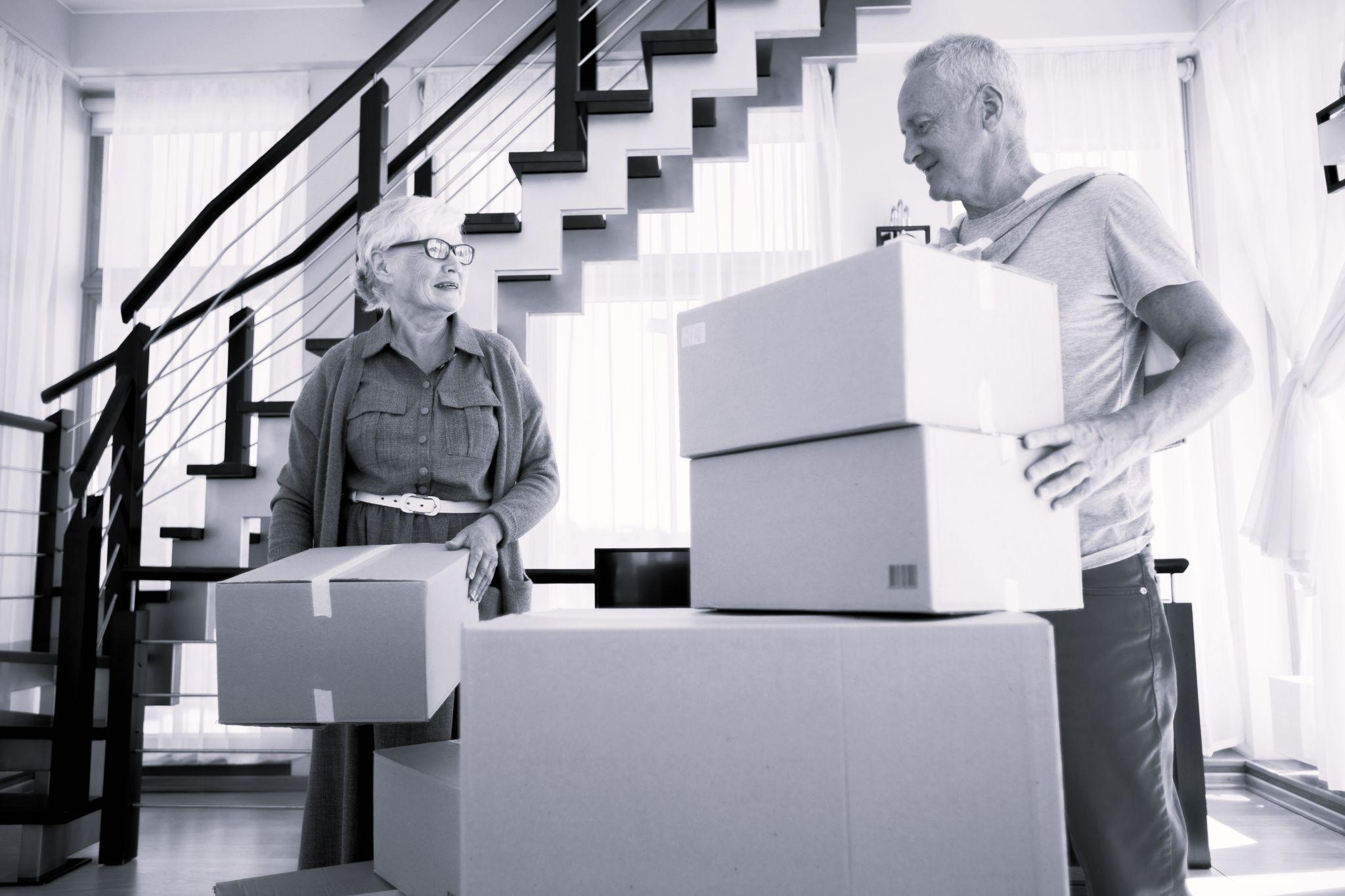 Senior couple moving house