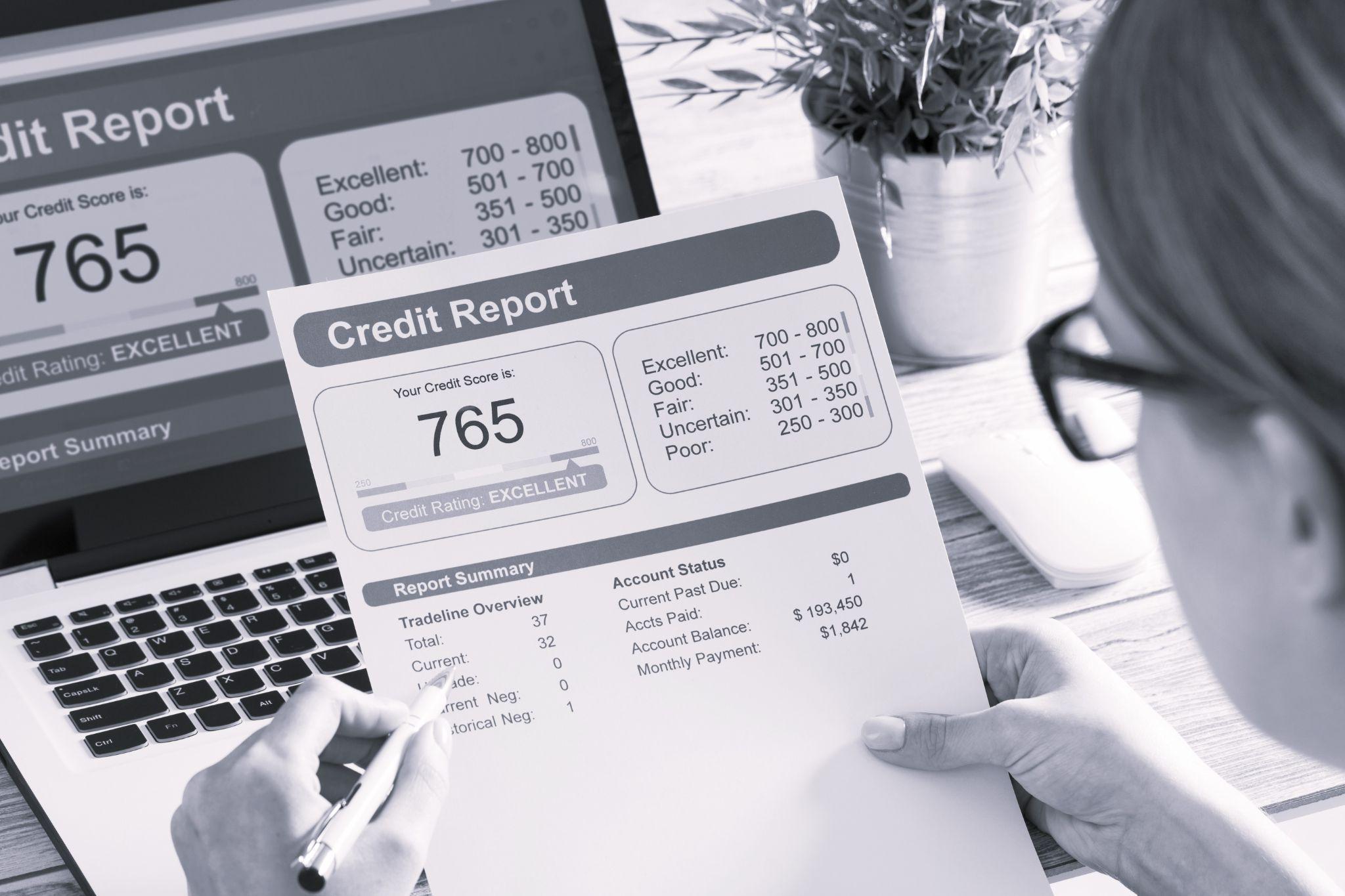 A person looking at a credit report to compare it with the national average and average credit score