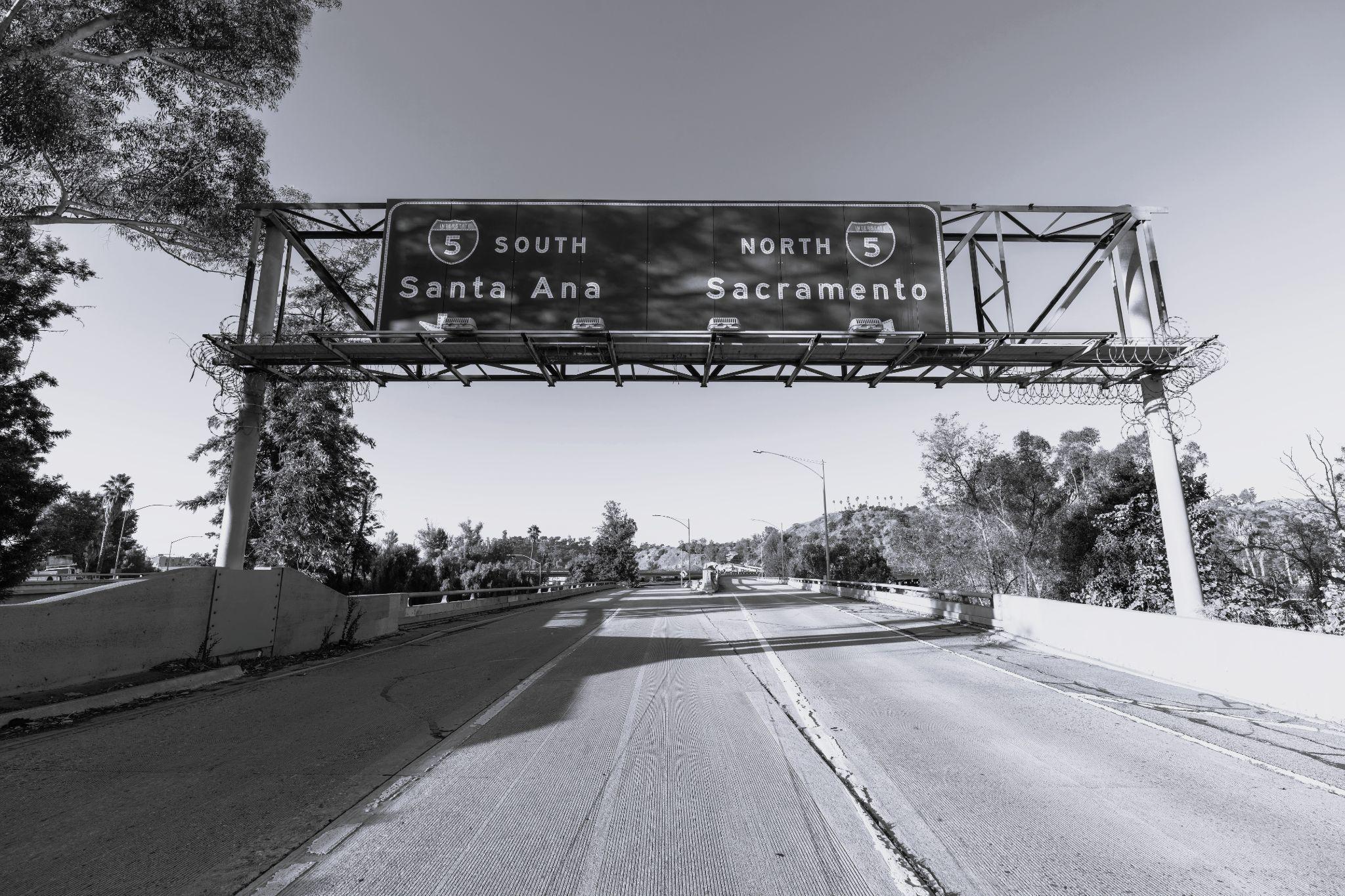 Freeway sign indicating Santa Ana, California